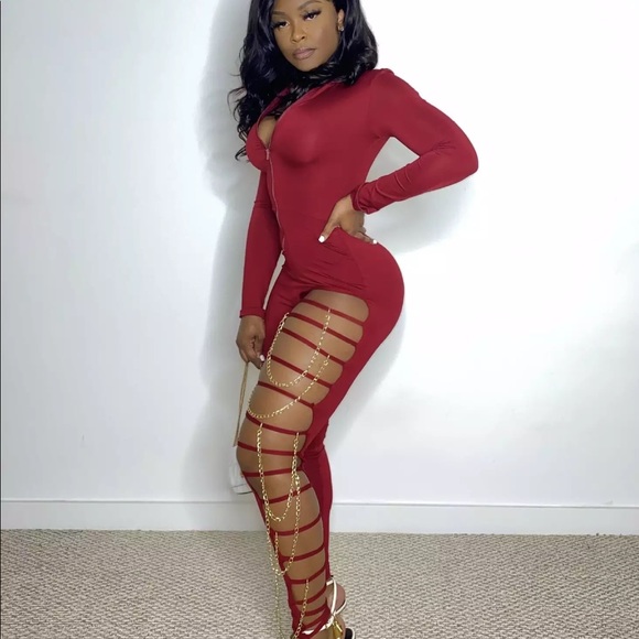 Burgundy/ Black Jumpsuit - Picture 1 of 2